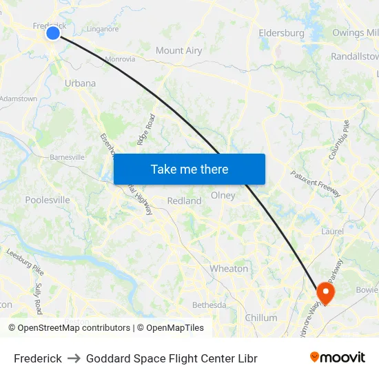 Frederick to Goddard Space Flight Center Libr map