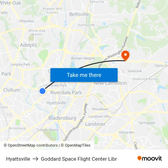 Hyattsville to Goddard Space Flight Center Libr map