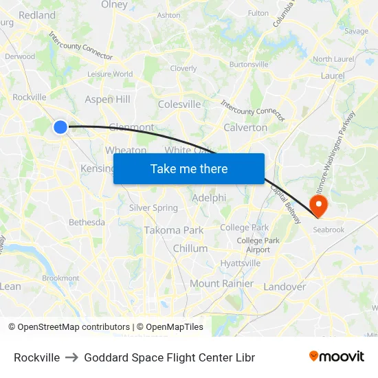Rockville to Goddard Space Flight Center Libr map