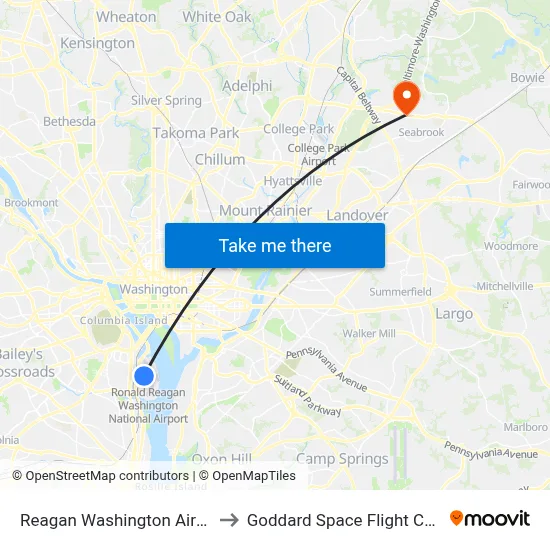 Reagan Washington Airport DCA to Goddard Space Flight Center Libr map