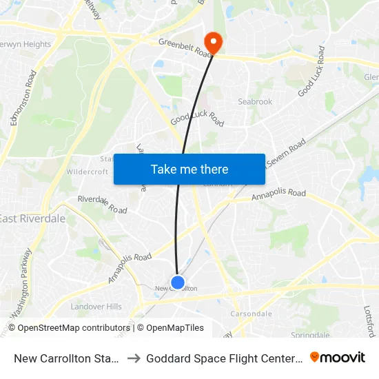 New Carrollton Station to Goddard Space Flight Center Libr map