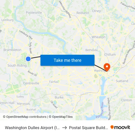 Washington Dulles Airport (IAD) to Postal Square Building map