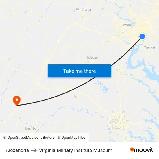Alexandria to Virginia Military Institute Museum map