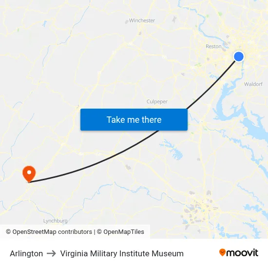 Arlington to Virginia Military Institute Museum map