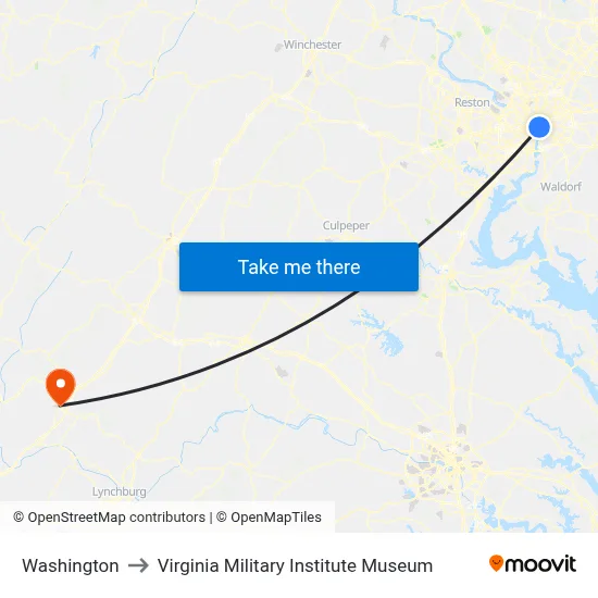 Washington to Virginia Military Institute Museum map