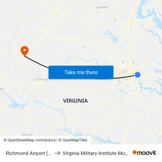 Richmond Airport (RIC) to Virginia Military Institute Museum map