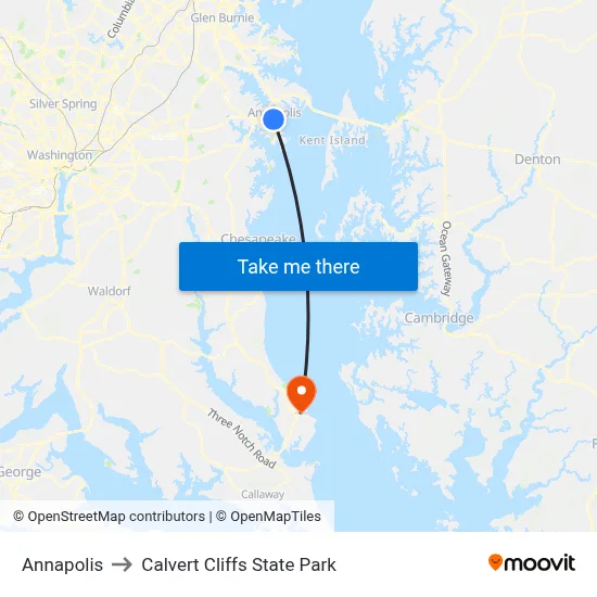 Annapolis to Calvert Cliffs State Park map