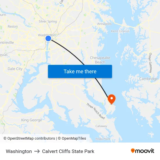 Washington to Calvert Cliffs State Park map