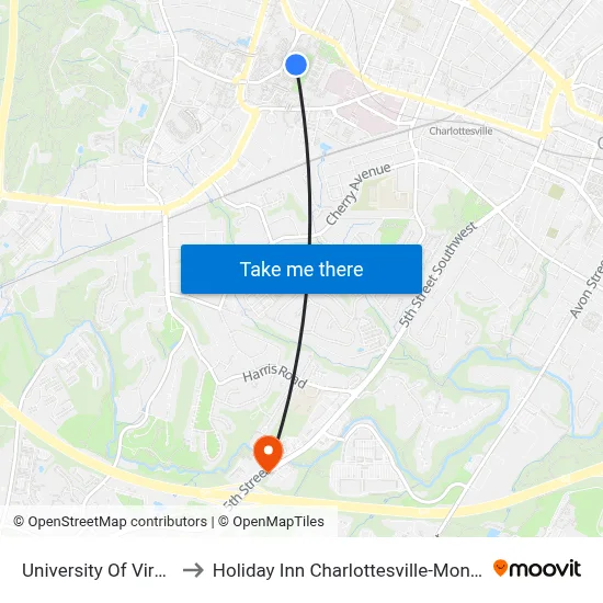 University Of Virginia to Holiday Inn Charlottesville-Monticello map