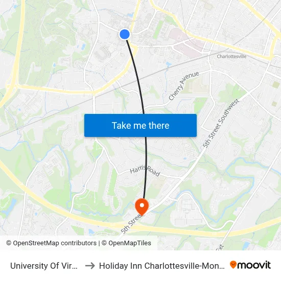 University Of Virginia to Holiday Inn Charlottesville-Monticello map