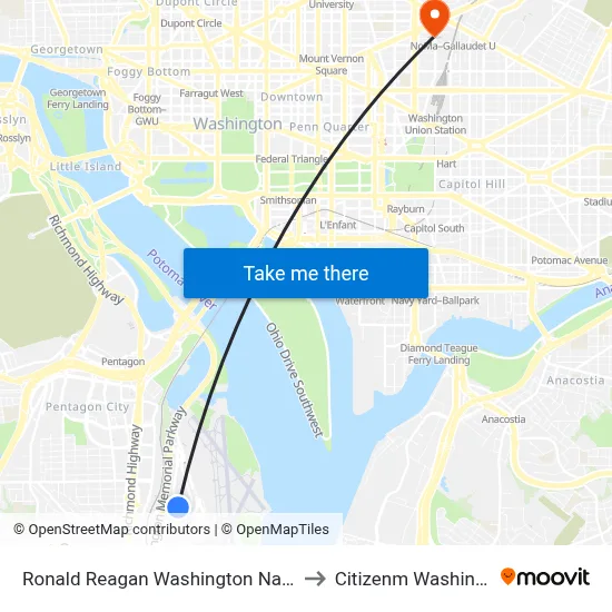 Ronald Reagan Washington National Airport - Garage A to Citizenm Washington, Dc Noma map