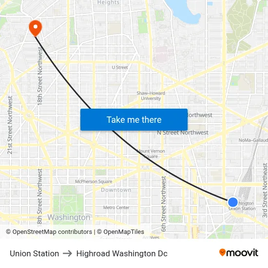 Union Station to Highroad Washington Dc map