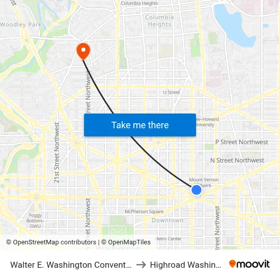 Walter E. Washington Convention Center to Highroad Washington Dc map
