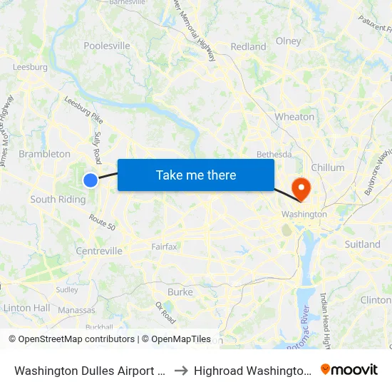Washington Dulles Airport (IAD) to Highroad Washington Dc map