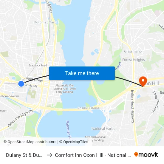 Dulany St & Duke St to Comfort Inn Oxon Hill - National Harbor map