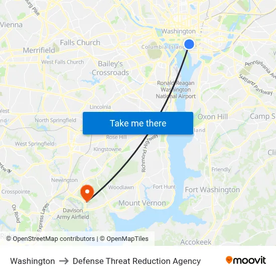 Washington to Defense Threat Reduction Agency map
