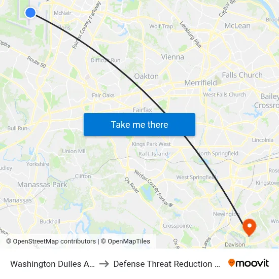 Washington Dulles Airport to Defense Threat Reduction Agency map