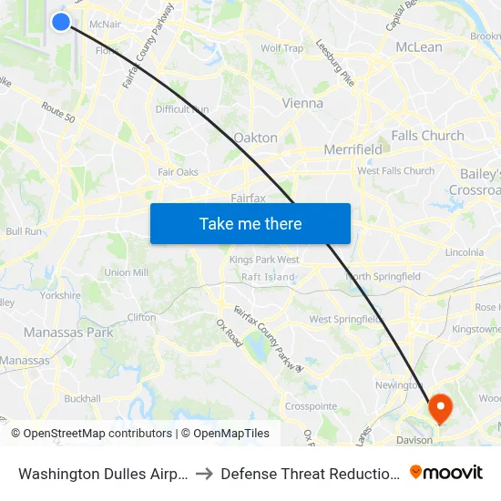 Washington Dulles Airport (IAD) to Defense Threat Reduction Agency map
