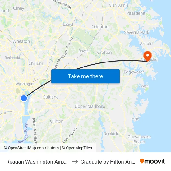 Reagan Washington Airport DCA to Graduate by Hilton Annapolis map