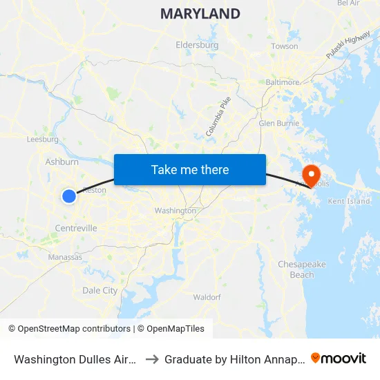 Washington Dulles Airport to Graduate by Hilton Annapolis map