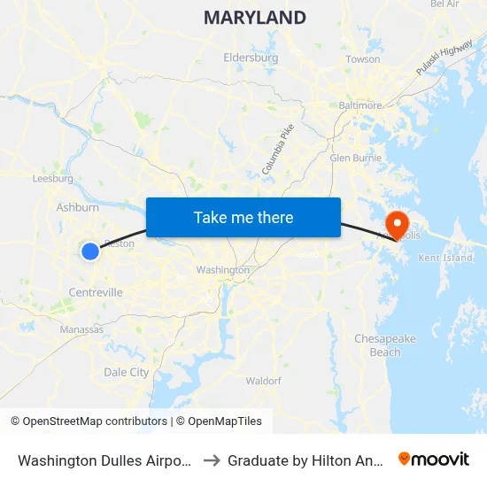 Washington Dulles Airport (IAD) to Graduate by Hilton Annapolis map