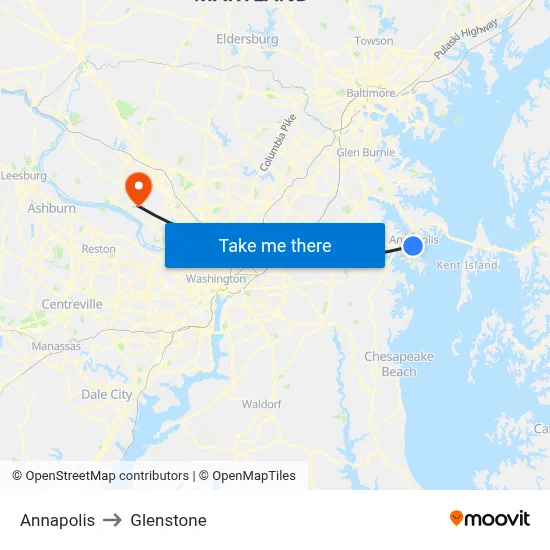 Annapolis to Glenstone map