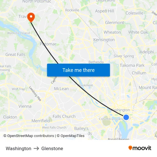 Washington to Glenstone map