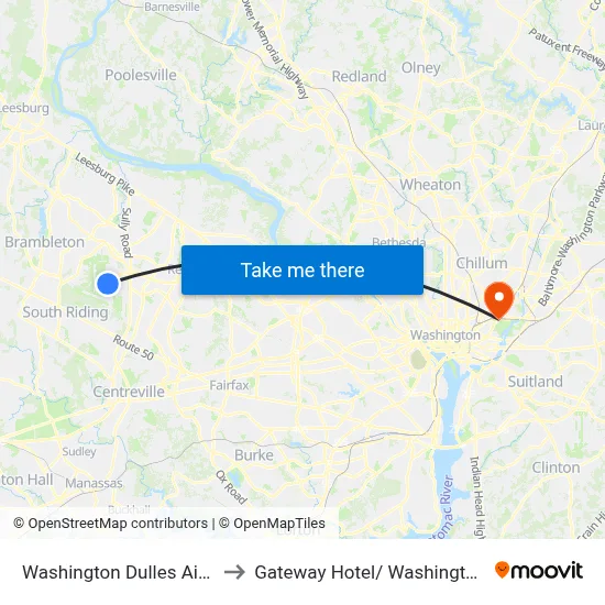 Washington Dulles Airport to Gateway Hotel/ Washington Dc map