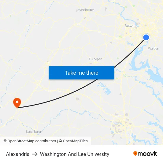 Alexandria to Washington And Lee University map