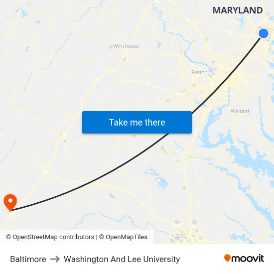 Baltimore to Washington And Lee University map