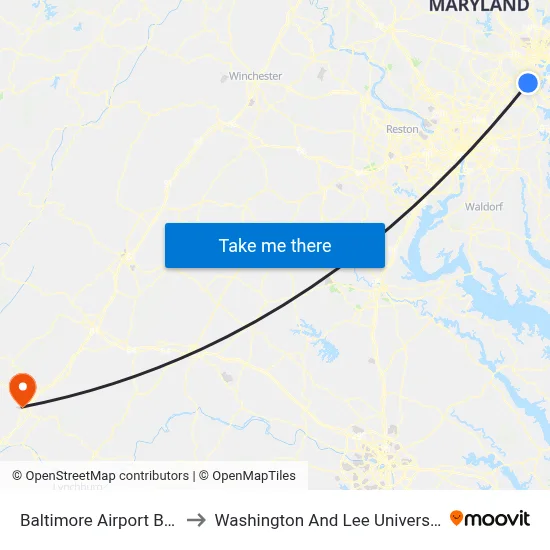 Baltimore Airport BWI to Washington And Lee University map