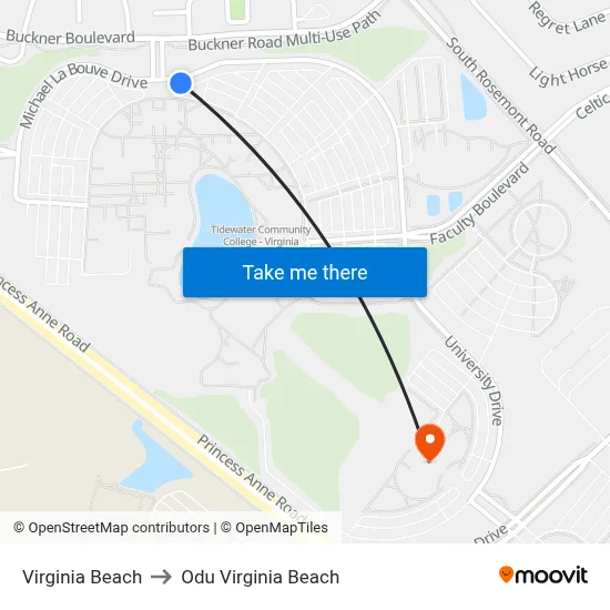Virginia Beach to Odu Virginia Beach map