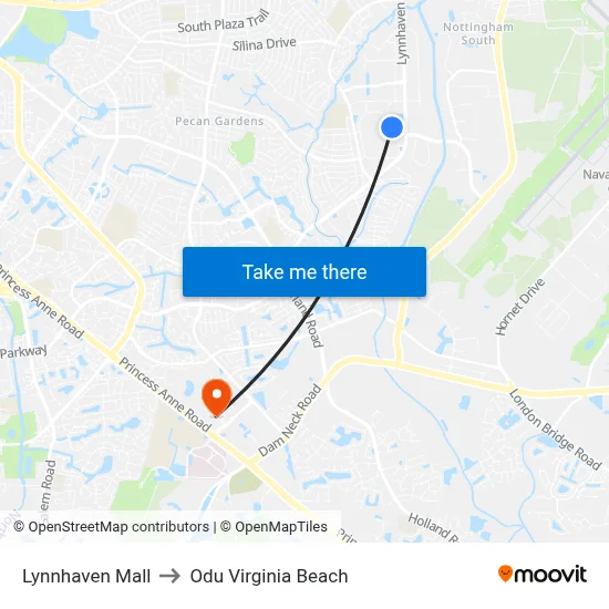 Lynnhaven Mall to Odu Virginia Beach map