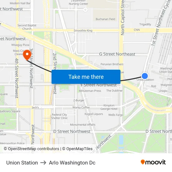 Union Station to Arlo Washington Dc map