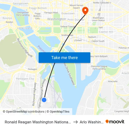 Ronald Reagan Washington National Airport - Garage A to Arlo Washington Dc map