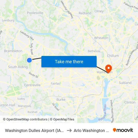 Washington Dulles Airport (IAD) to Arlo Washington Dc map