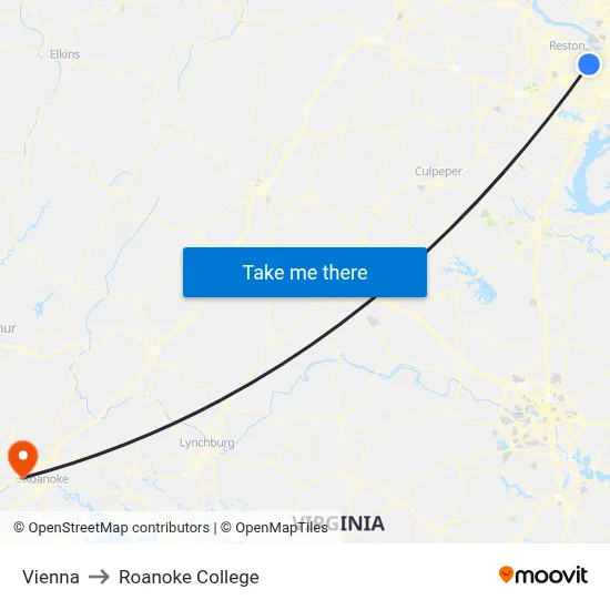 Vienna to Roanoke College map