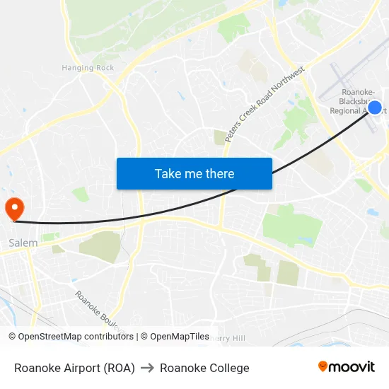 Roanoke Airport (ROA) to Roanoke College map