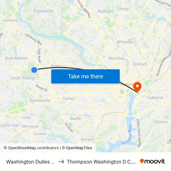 Washington Dulles Airport to Thompson Washington D.C., by Hyatt map