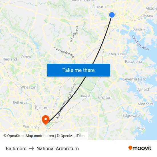 Baltimore to National Arboretum map