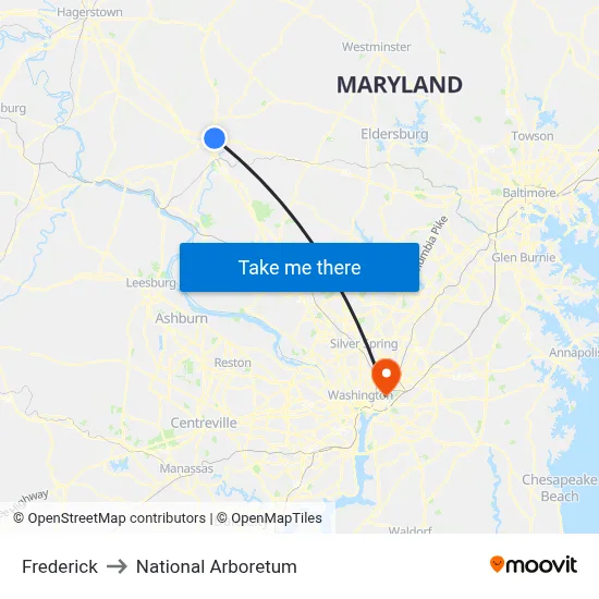 Frederick to National Arboretum map