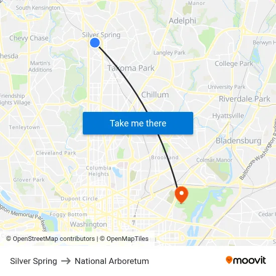 Silver Spring to National Arboretum map