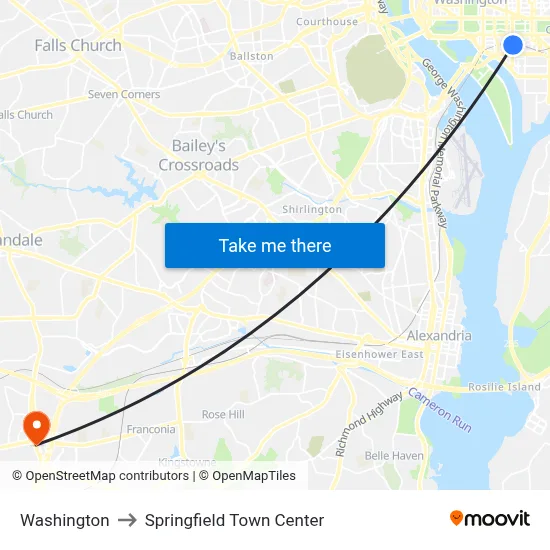 Washington to Springfield Town Center map