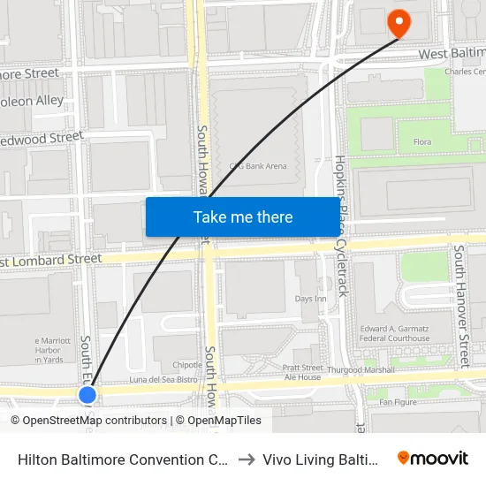 Hilton Baltimore Convention Center to Vivo Living Baltimore map