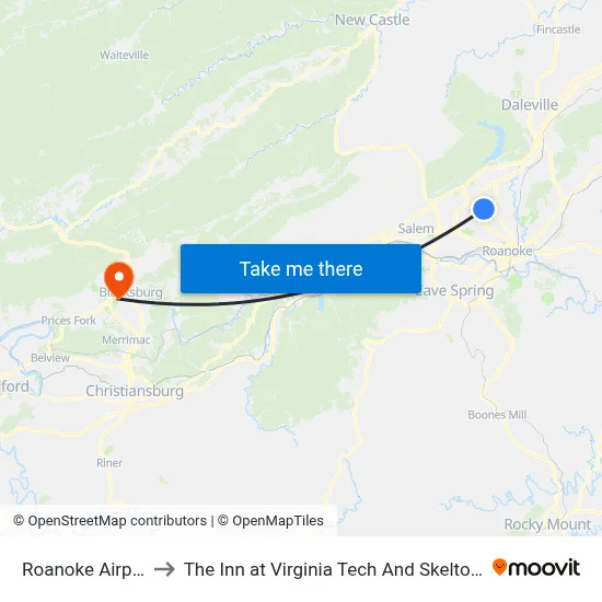 Roanoke Airport (ROA) to The Inn at Virginia Tech And Skelton Conference Center map