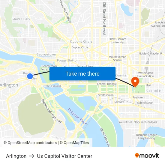 Arlington to Us Capitol Visitor Center map