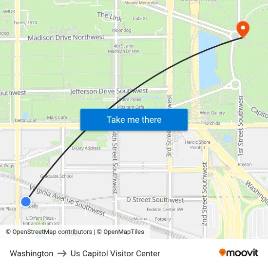 Washington to Us Capitol Visitor Center map