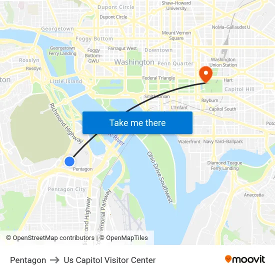 Pentagon to Us Capitol Visitor Center map