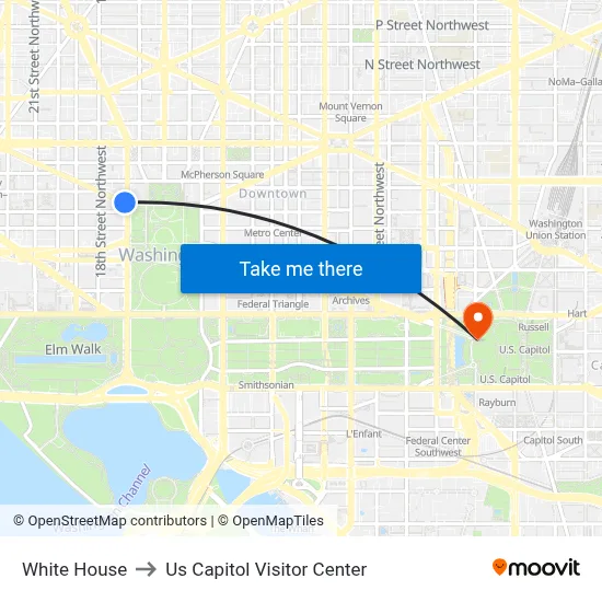 White House to Us Capitol Visitor Center map