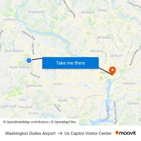 Washington Dulles Airport to Us Capitol Visitor Center map